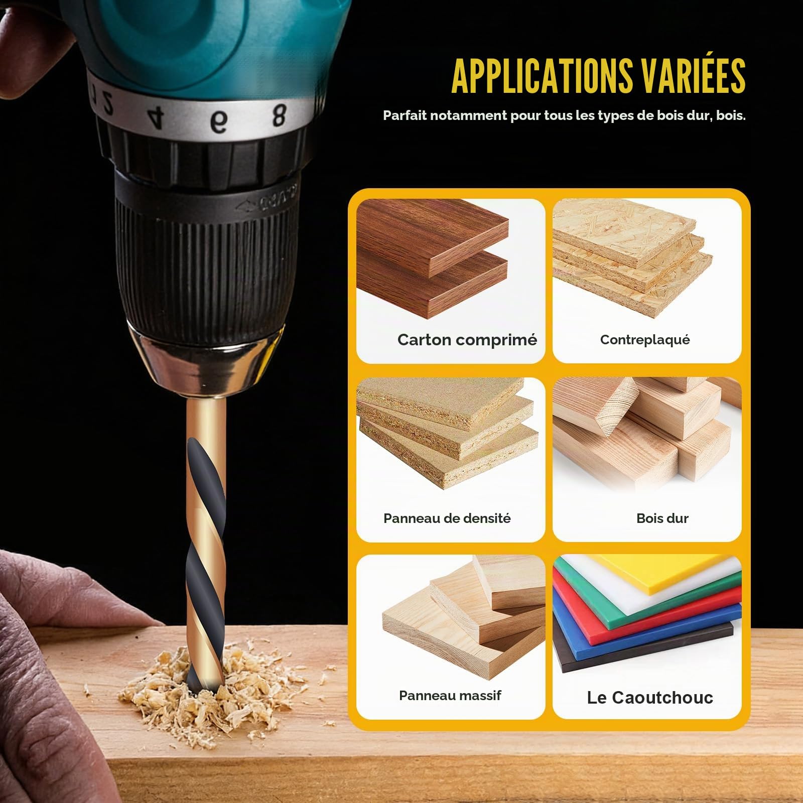 Forets à Bois 25 Pièces, HSS-G Rectifiés 1–13 mm avec Boîte | Meche à Bois a Pointe de Centrage, Angle de Pointe 135° pour Bois, Caoutchouc, Polyuréthane, Plastique