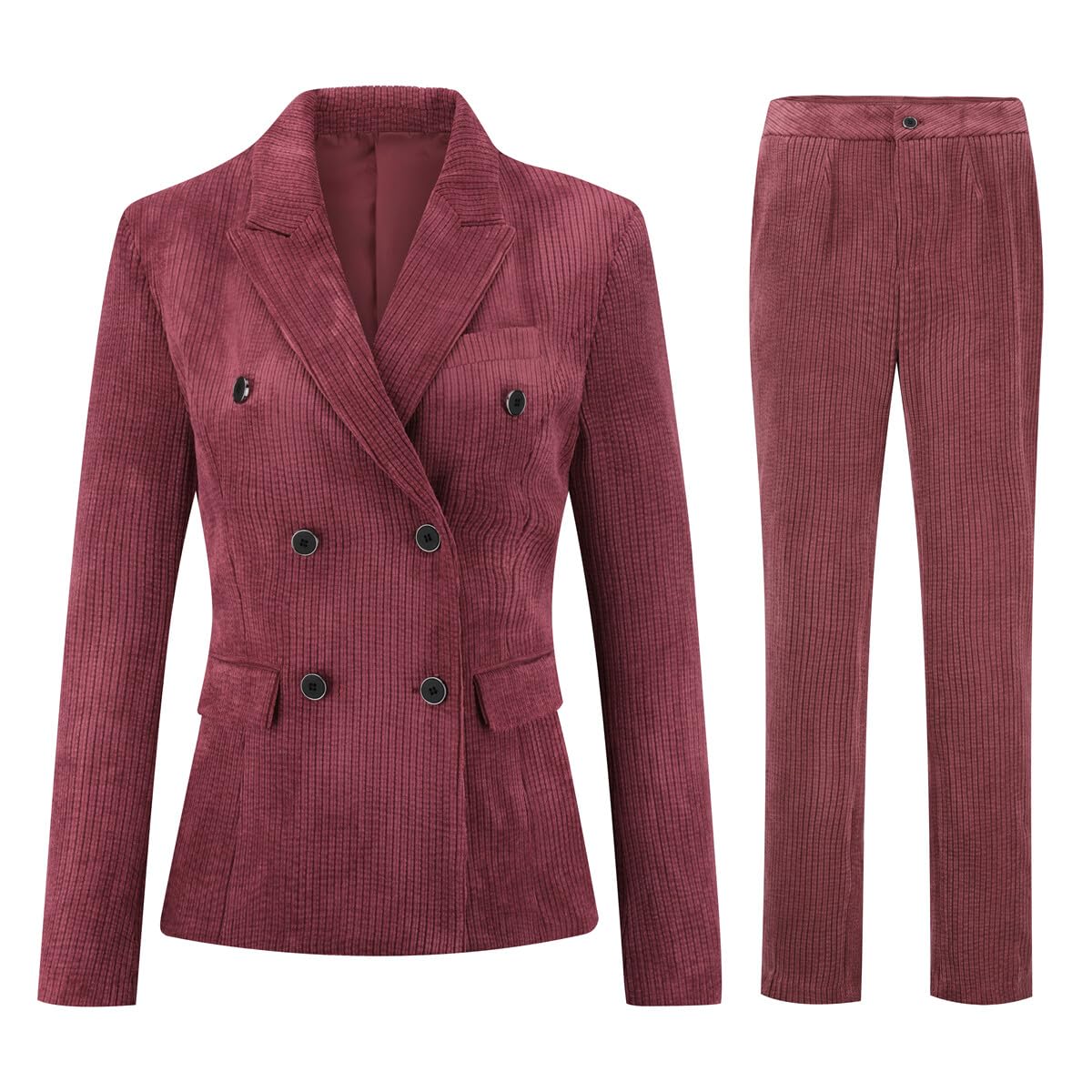 YFFUSHI Hosenanzüge für Damen Cord Slim Elegant Taillierter Business Blazer Hose Outfit für Office Anzug Set
