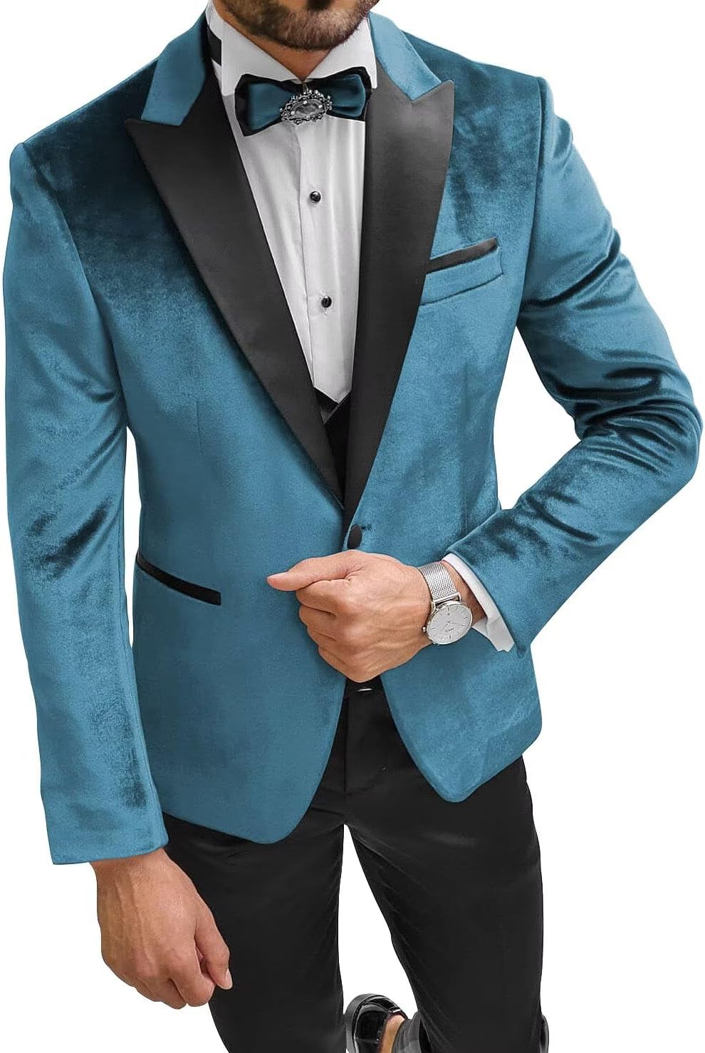 Velvet Blazer for Men Slim Fit One Button Blazer Sport Coat Suit Jacket for Prom Wedding Party Dinner