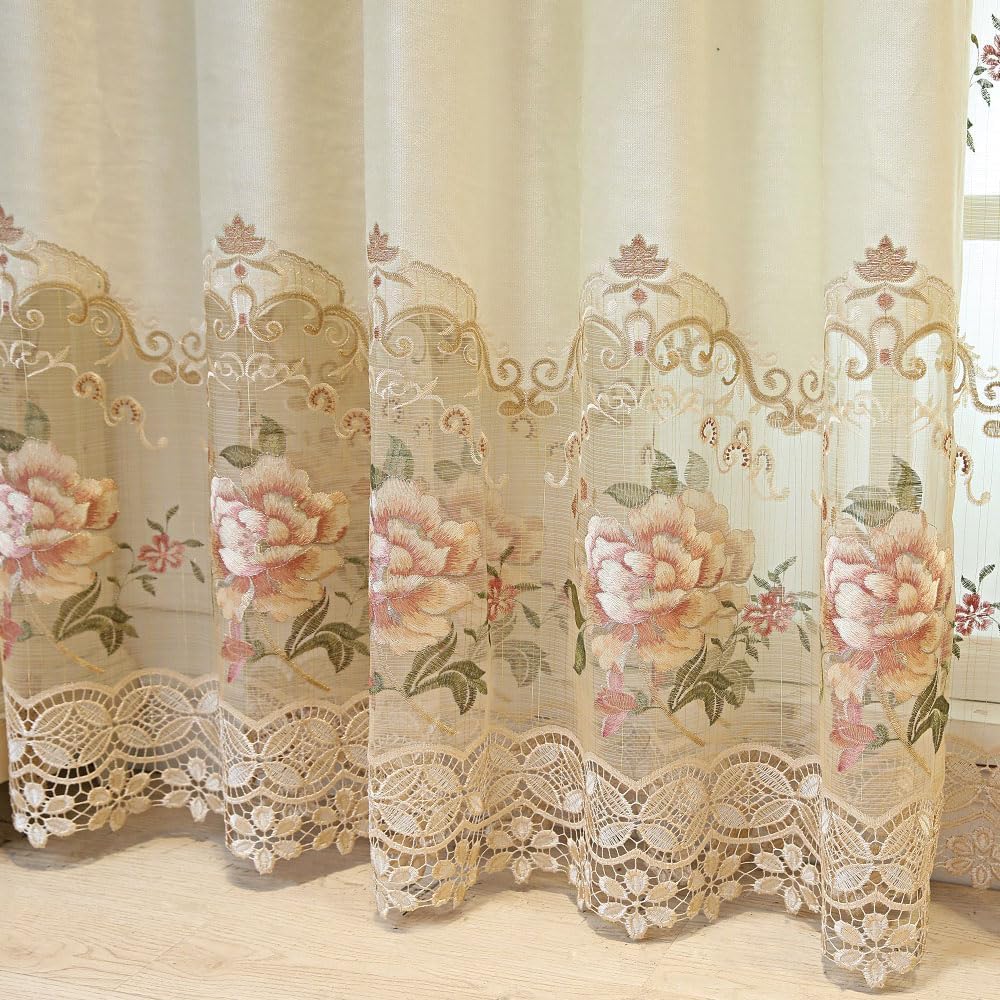 pureaqu Grommet Top European and American Luxury Embroidered Floral Semi Blackout Window Treatments Living Room Decortaion Luxury Curtain Draperies Ring 1 Panel 52Wx84L inch