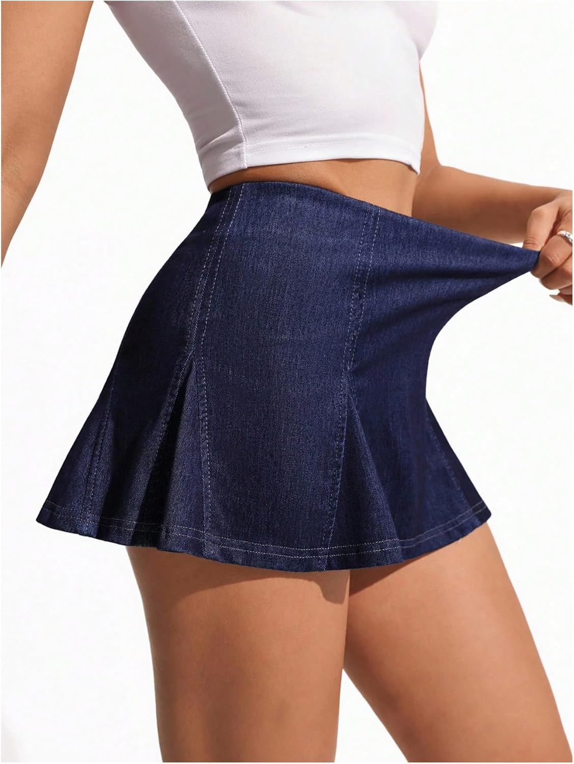 WDIRARA Women's High Waisted Mini Denim Skirt Y2k Skater A Line Jean Skirts - Image 4