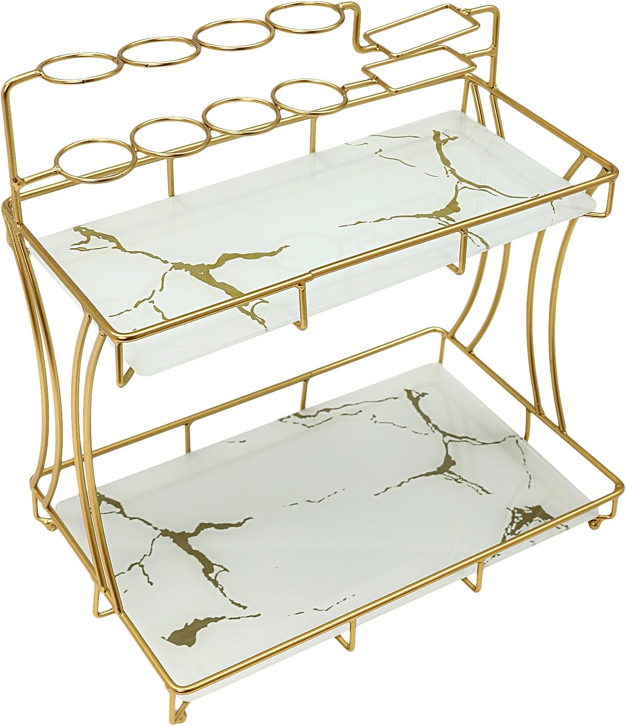 2 Tier Bathroom Counter Organizer Bathroom Storage Shelf Rack for Kitchen Countertop Vanity Tray Makeup Storage Removable Coffee Station Organizer-Gold