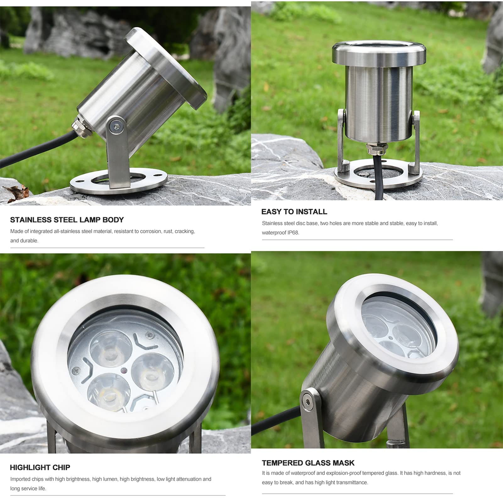 Faretti Immersione Piscina 3W, IP68 Impermeabile LED in Acciaio Inossidabile Proiettori a Fascio di Luce Distanza di irraggiamento 5-10M (Color : RGB, Size : 24v)