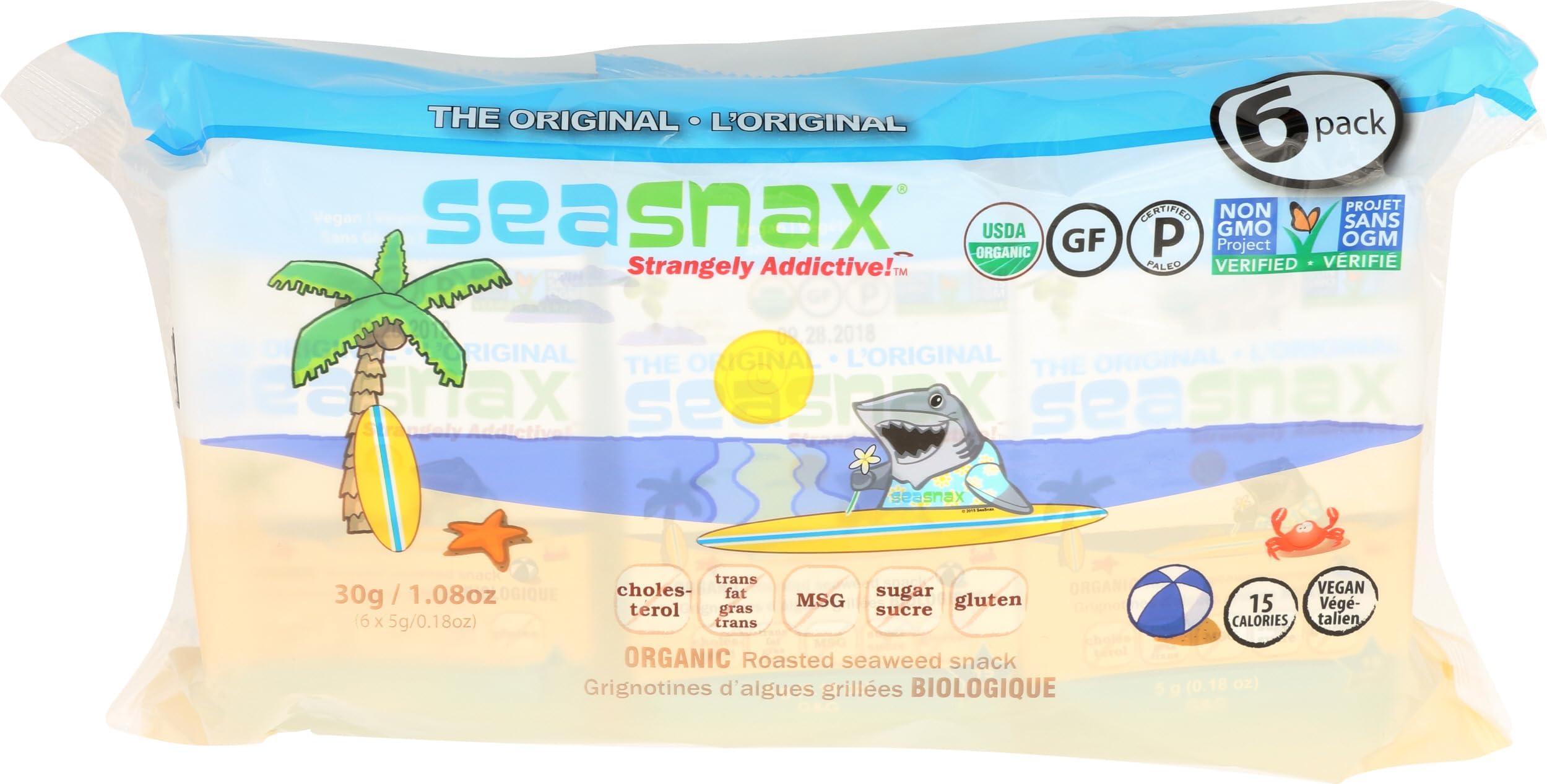 SEASNAX Organic Olive Oil Seaweed Snack, 0.18 OZ (Pack of 6)