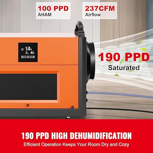 Miniatura 2 de Happybuy Deshumidificador comercial de 190 pintas, ideal para restauración y más. Esta potente unidad con una manguera de drenaje es perfecta para