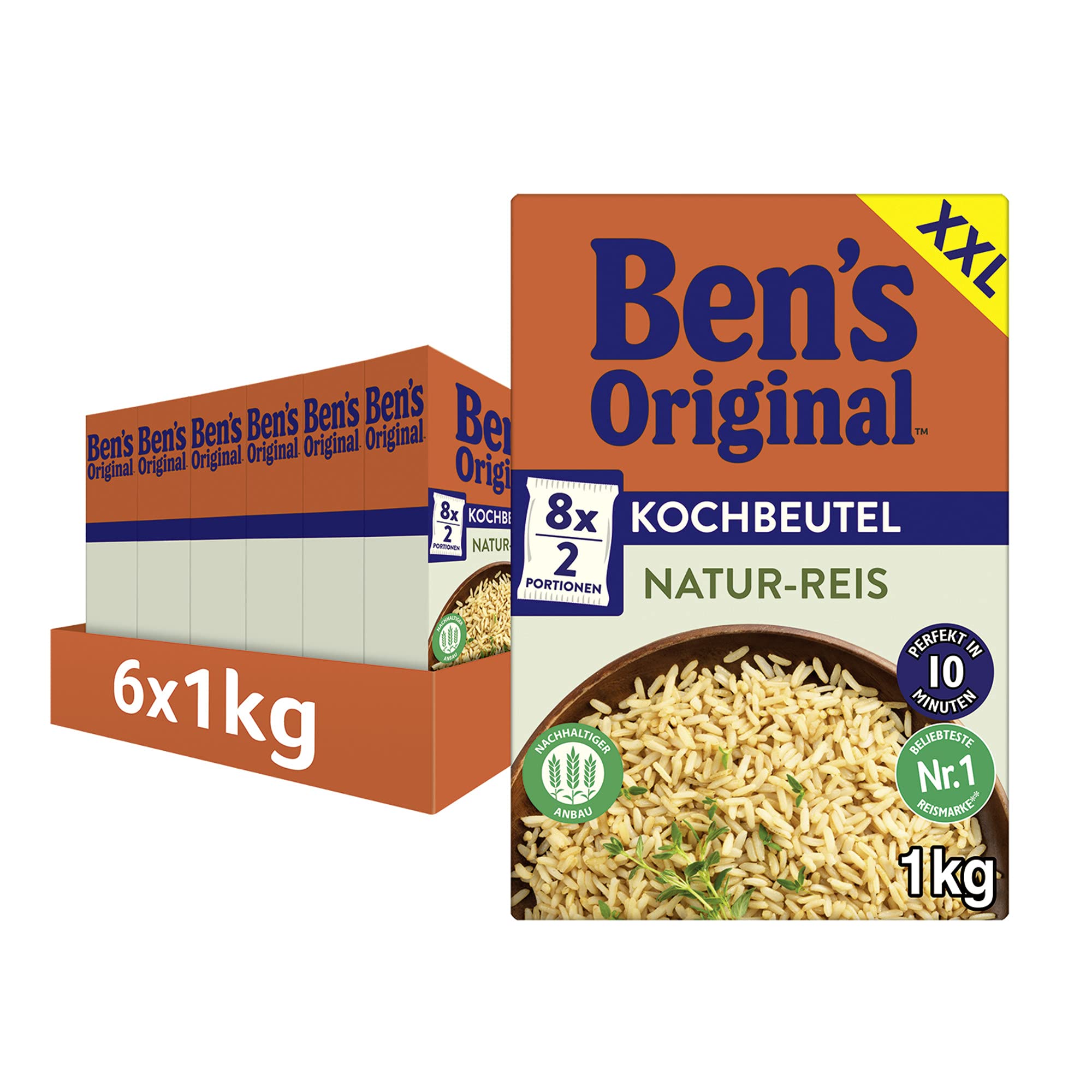 Ben's Original Natur Reis, 10-Minuten Kochbeutel, 6 Packungen (6 x 1kg) & Ben's Original Original Langkorn Reis, 10 Minuten Kochbeutel, 12 Packungen (12 x 500g)