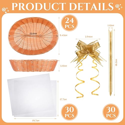 Miniatura 2 de 84 cestas vacías para regalos, grandes, vacías para llenar, cesta ovalada de almacenamiento de alimentos con bolsa transparente y lazo para bodas,