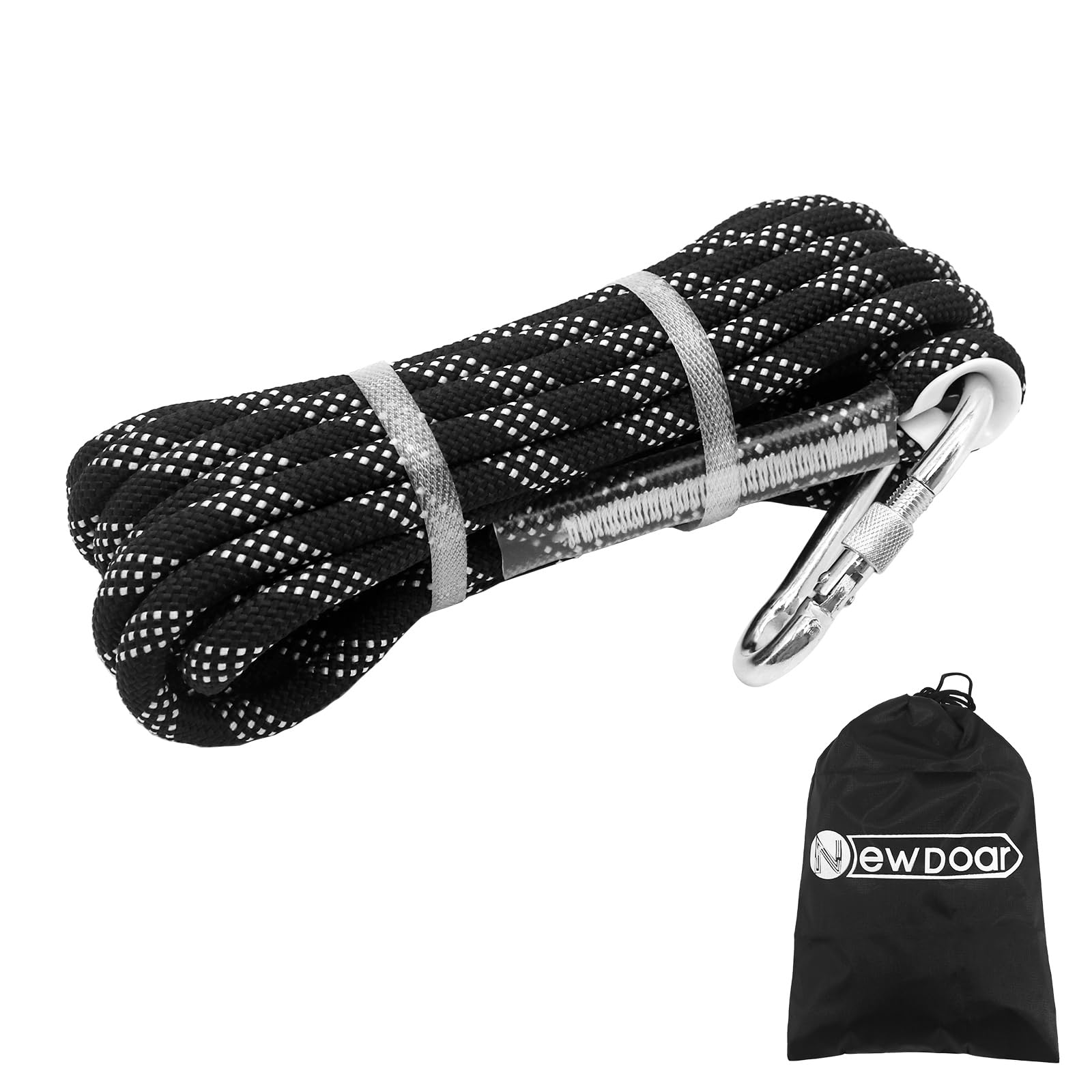 NewDoar 3/8in(10mm) Marine Braided Dock Rope with Hook - Heavy Duty Polyester Mooring/Towing/Anchor Line for Boat, Yacht, PWC- Pre-Spliced Stainless Steel Hook-Black-6M