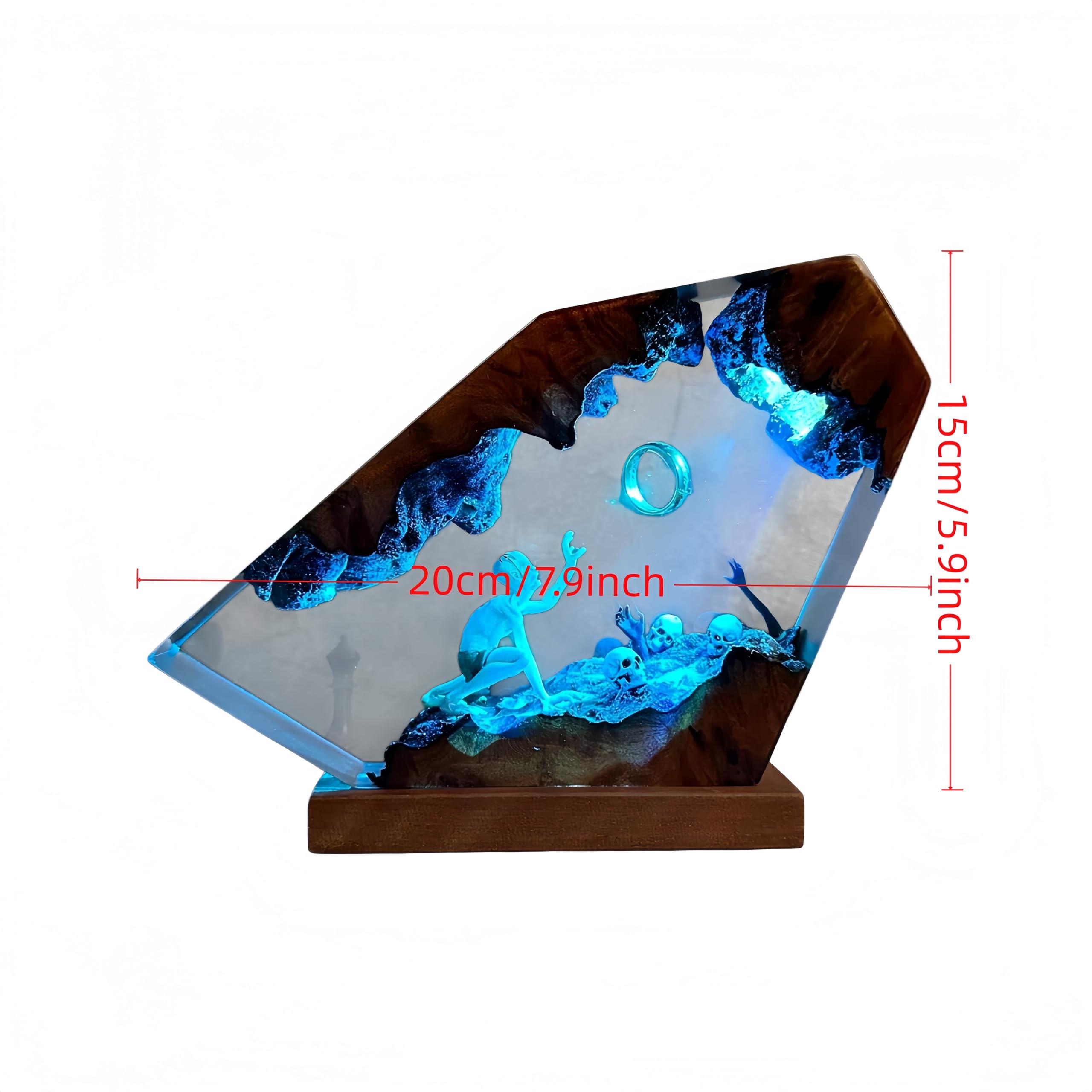 Lámpara de resina epoxi, Anillo del Señor Oscuro, luz nocturna LED de resina de madera maciza hecha a mano, puerto USB, decoración de mesita de noche de dormitorio, regalo de cumpleaños