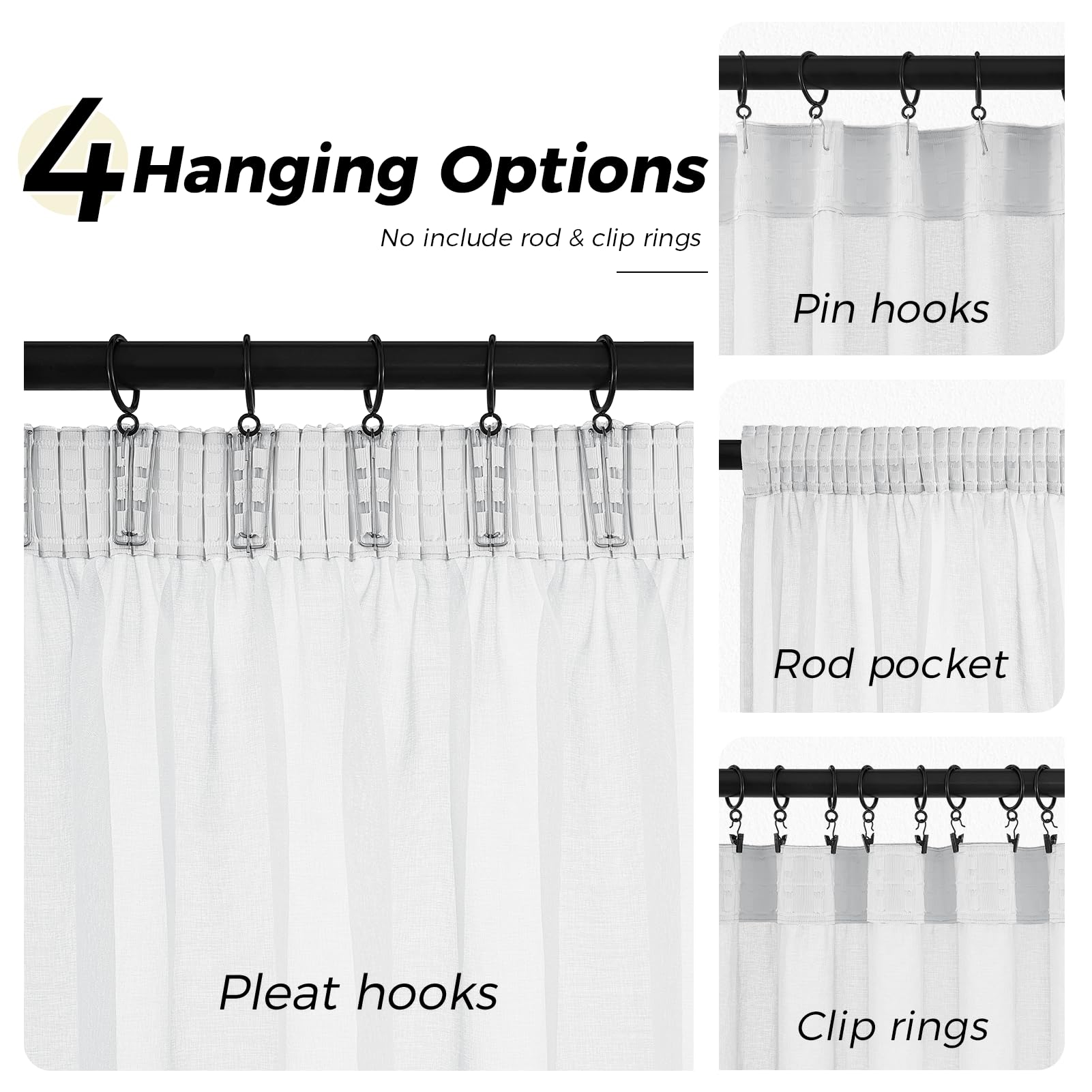 MRTREES - Tende leggere corte con nastro piegato, per soggiorno, camera da letto, ragazze, cucina, camera da letto, 120 x 140 cm (lunghezza x larghezza), bianco moderno, set di 2 pezzi