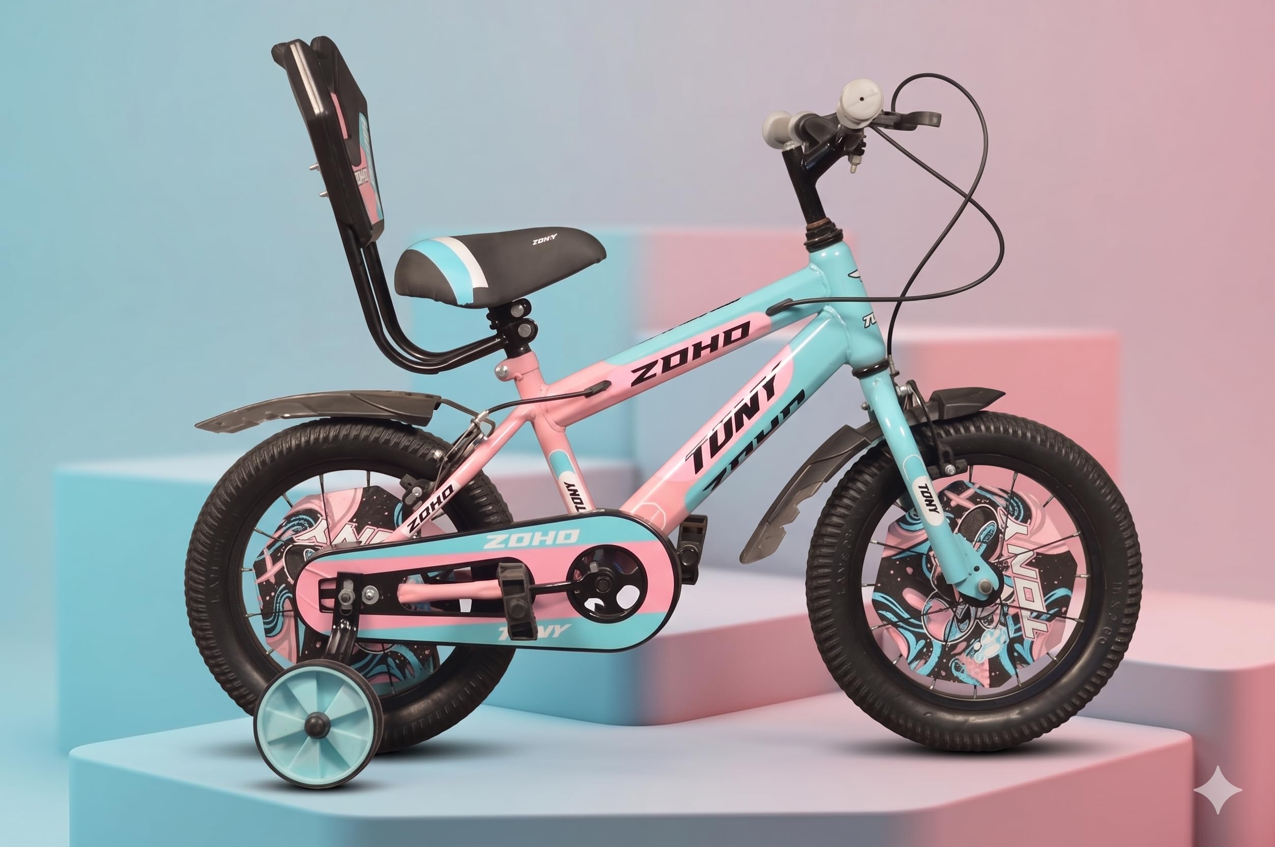TONY RAW Bicycles 14 T Kids Cycle with Balance Wheel & Back Rest Seat/Water Bottle | Rigid Fork, Frame 9 Inch | Ideal for 3 to 5 Years Boys & Girls (Pink)-image-24