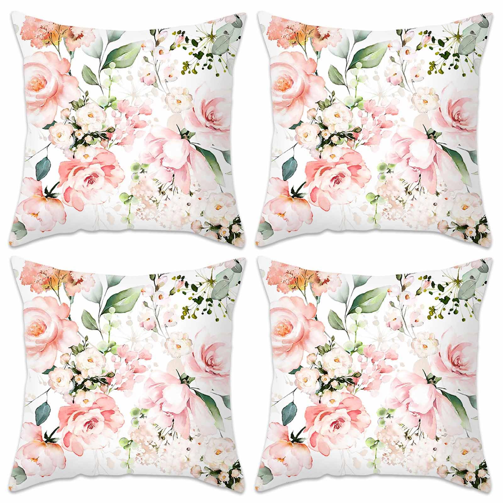 Betadistor Set of 4 Decorative Cushion Covers Red 18x18 Inches Big Flowers Pillow Covers 45cm x 45cm Square Pillowcases for Furniture Garden Living Room Red Flowers