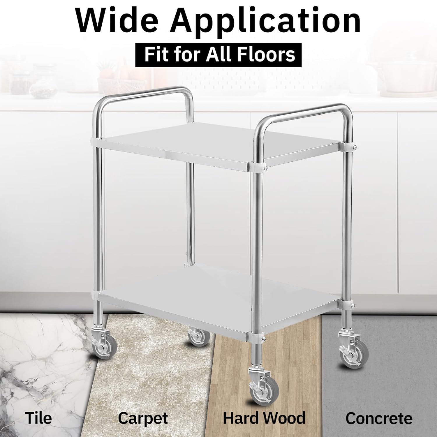 4 Inches Prep Table Wheels, Expanding Stem Caster Set of 4 with Brake, fit for 1-1/2" and 1-5/8" ID Leg Tube for Stainless Steel Worktable, Commercial Kitchen Prep Tables, Cart (Load 1200LBS)