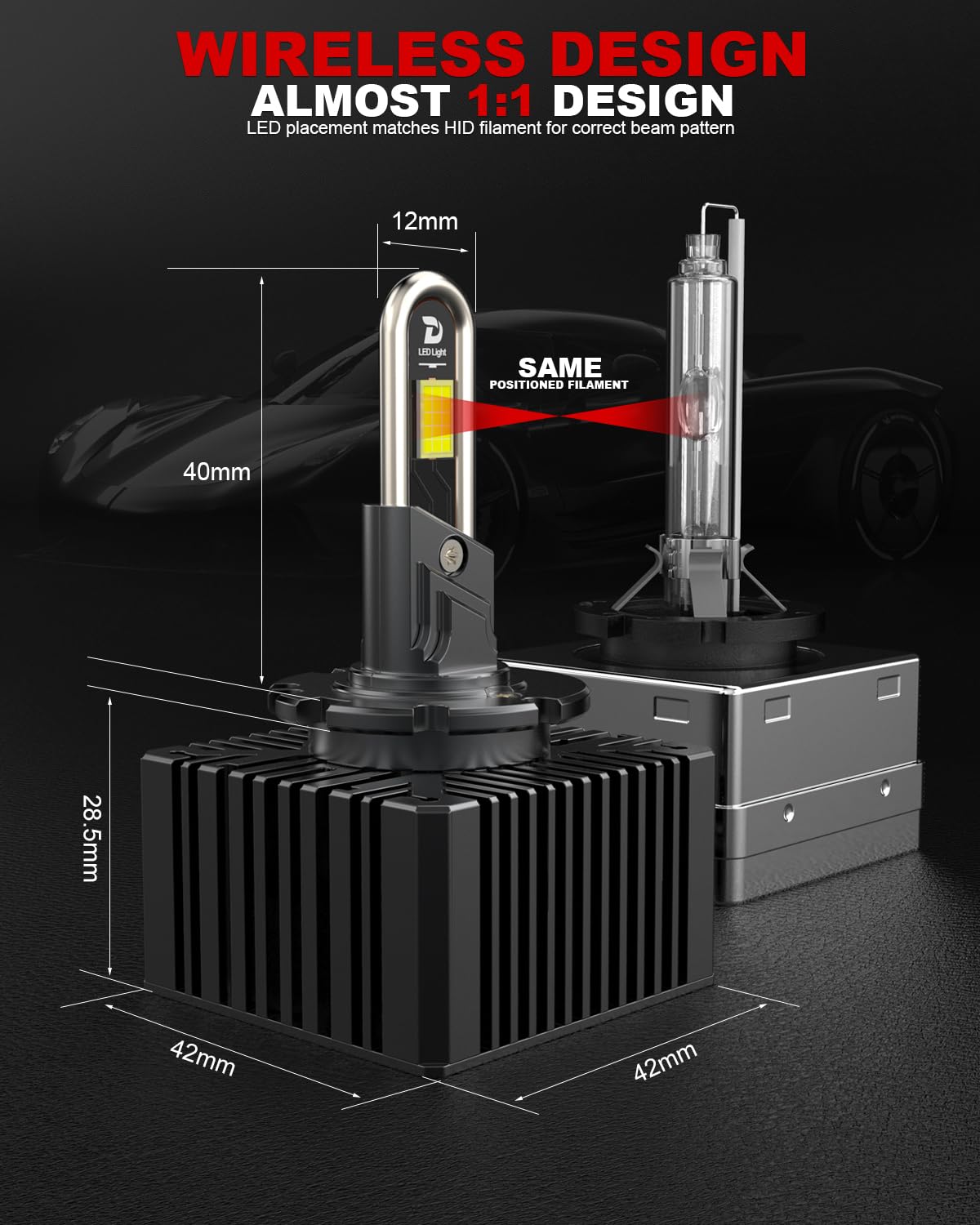 D3S LED Lampadina, per Auto a Prova di Errore Canbus 38000LM 110W Auto D3S Xenon Kit, 6500K Lampadine Per Fari, Sostituisci Lampadine Allo Xeno HID OEM Plug and Play - 2 Lampade