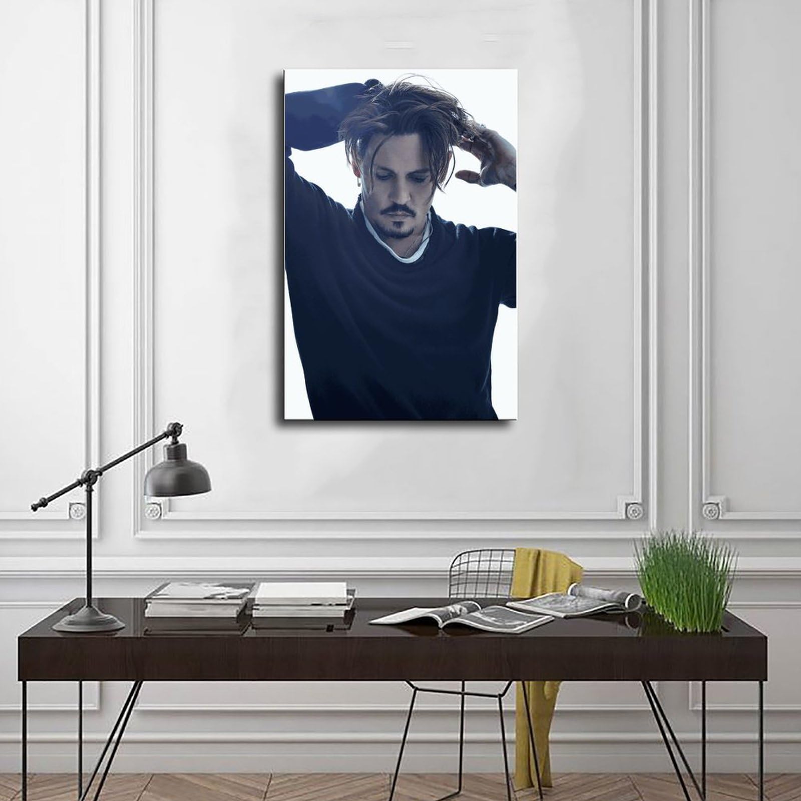 20 poster su tela con attore Johnny Depp, decorazione per camera da letto, sport, ufficio, stanza, regalo, con cornice, 50 x 50 cm
