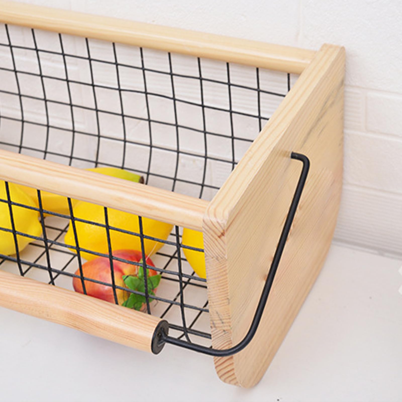 Belüfteter Obst-Gemüse-Aufbewahrungskorb mit Holzgriff, Eisendraht, Aufbewahrungskorb für Küche, Organisation, 41 x 23 x 18 cm, Gemüse