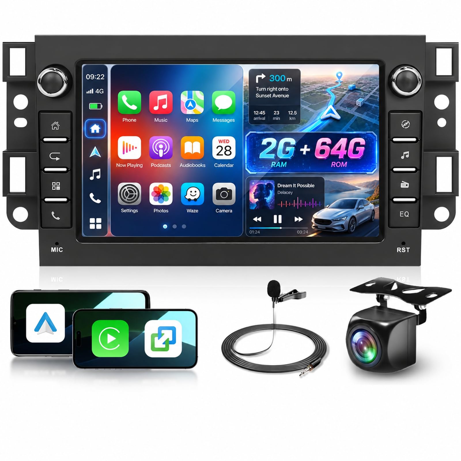 Hodozzy 2G+64G Autoradio für Chevrolet Aveo Captiva Epica Holden Daewoo Pontiac mit Carplay Android Auto, 7 Zoll Touchcreen Autoradio mit Navi WiFi Bluetooth FM/RDS Radio DSP SWC Rückfahrkamera