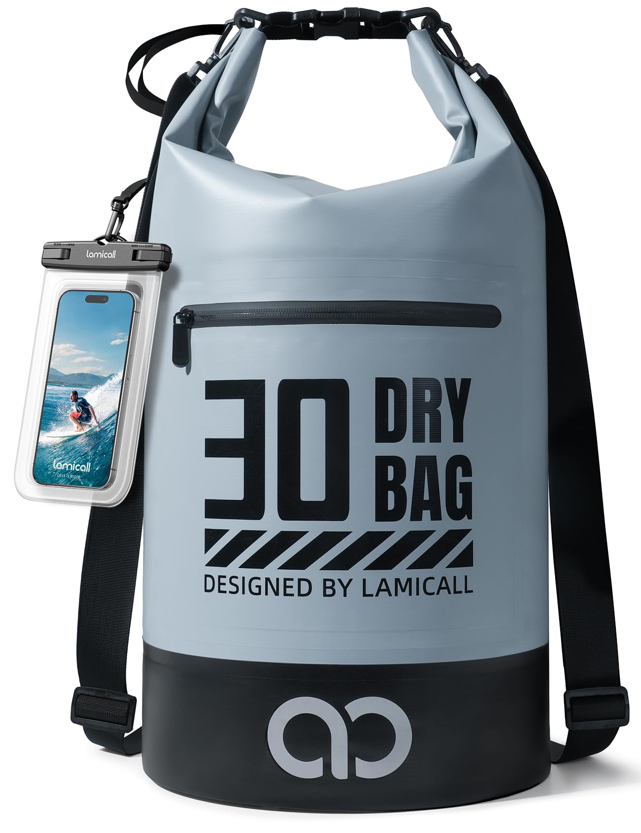 Lamicall Dry Bag, Waterproof Bag - [Robust & Anti-Scratch] 5L/10L/20L/30L/40L Waterproof Backpack with 100% Water Proof Phone Pouch, Floatable Drybag for Boat Swimming Kayaking Camping - Grey(30L)