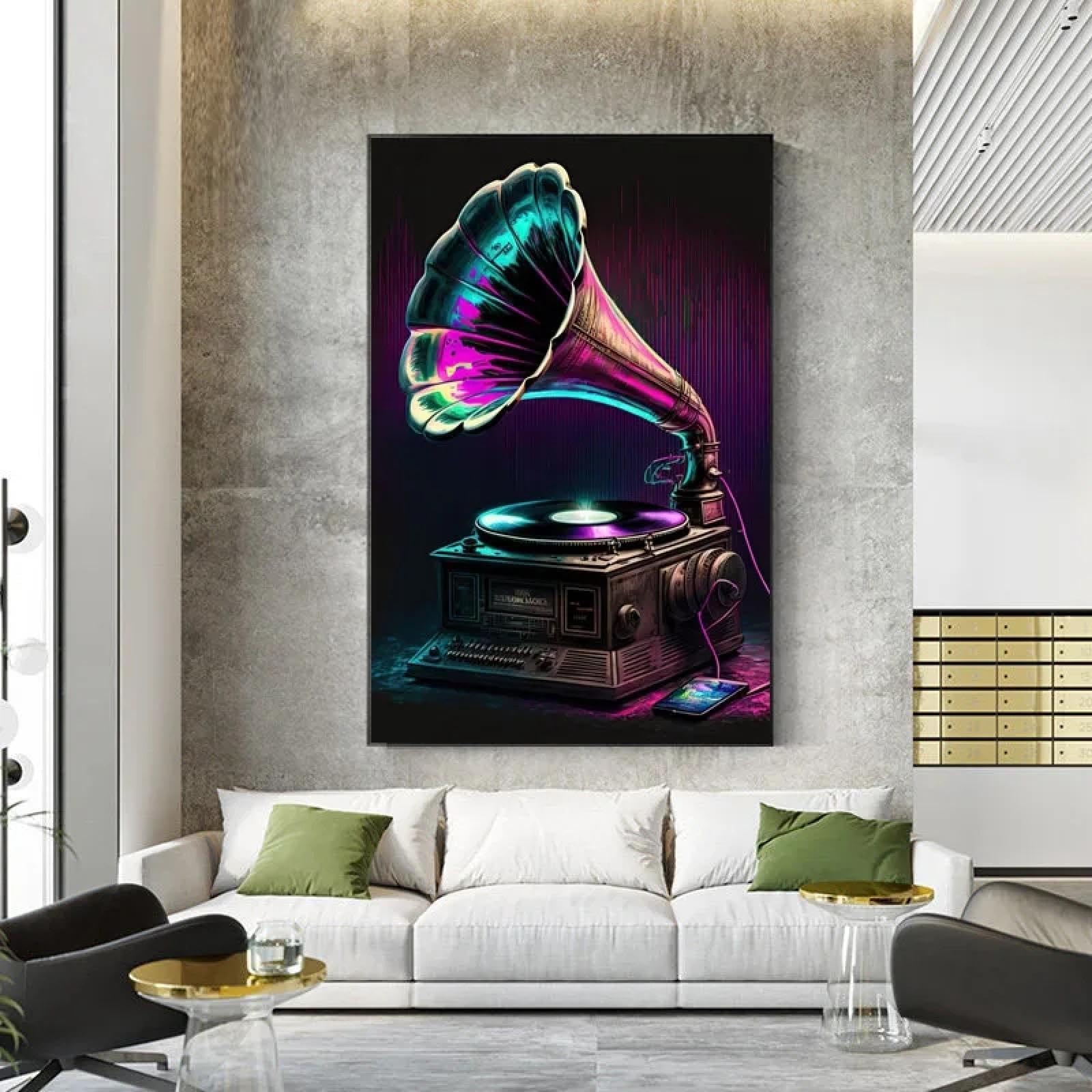 Affiche gramophone aquarelle abstraite 70x100cm pour salon - 6