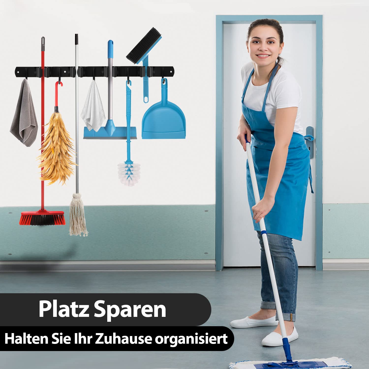 Accroche Balai Mural, 5 Supports + 4 Crochets Noir Porte Balais Mural Support Balais Mural Porte Balais Mural Sans Percage Rangement Balai 99169690