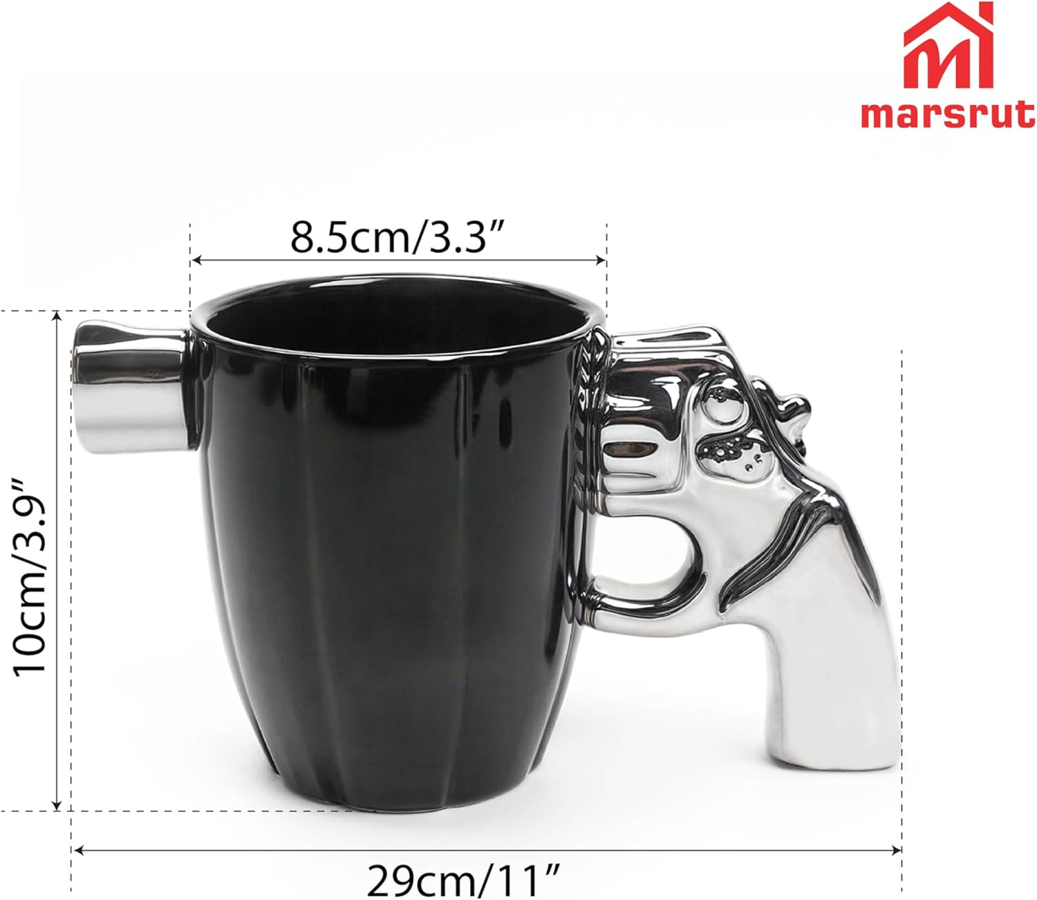 Revolver Mug Cup, Taza En Forma De Pistola, Pistol Gun Weapon Handle Grip Shape, Ceramic Novelty Cool Coffee Tea Cup, Attractive Special 3D Fashion Gifts for Men Women Boss Lover, 12Oz (Black-Silver) - Image 2
