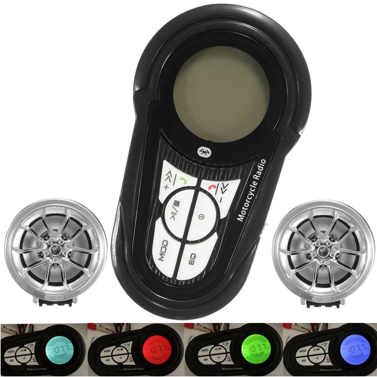Motorcycle Mp3 Stereo System Altavoz con Amplificador FM con Función Bluetooth Waterproof-Black & Sliver