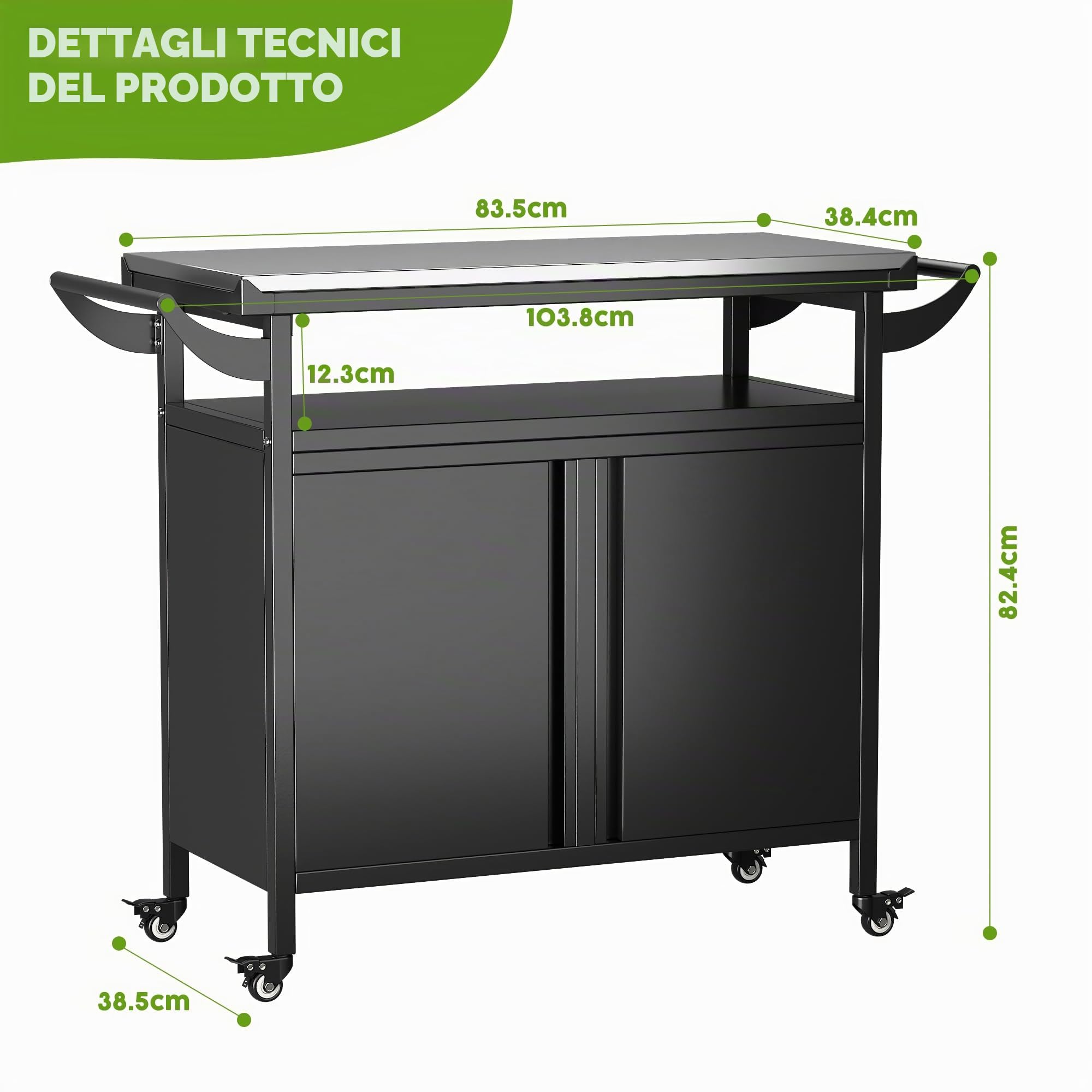 SUPEER Carrello per barbecue, tavolo per pizza con 4 ruote, 304 piani in acciaio inox, carrello per barbecue, carrello da servizio all'aperto, trolley da giardino