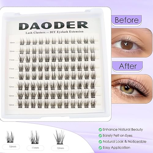 Miniatura 4 de DAODER Extensiones de pestañas cortas en racimo de aspecto natural, 96 unidades de 0.35-0.47 pulgadas, extensiones de pestañas rizadas C,