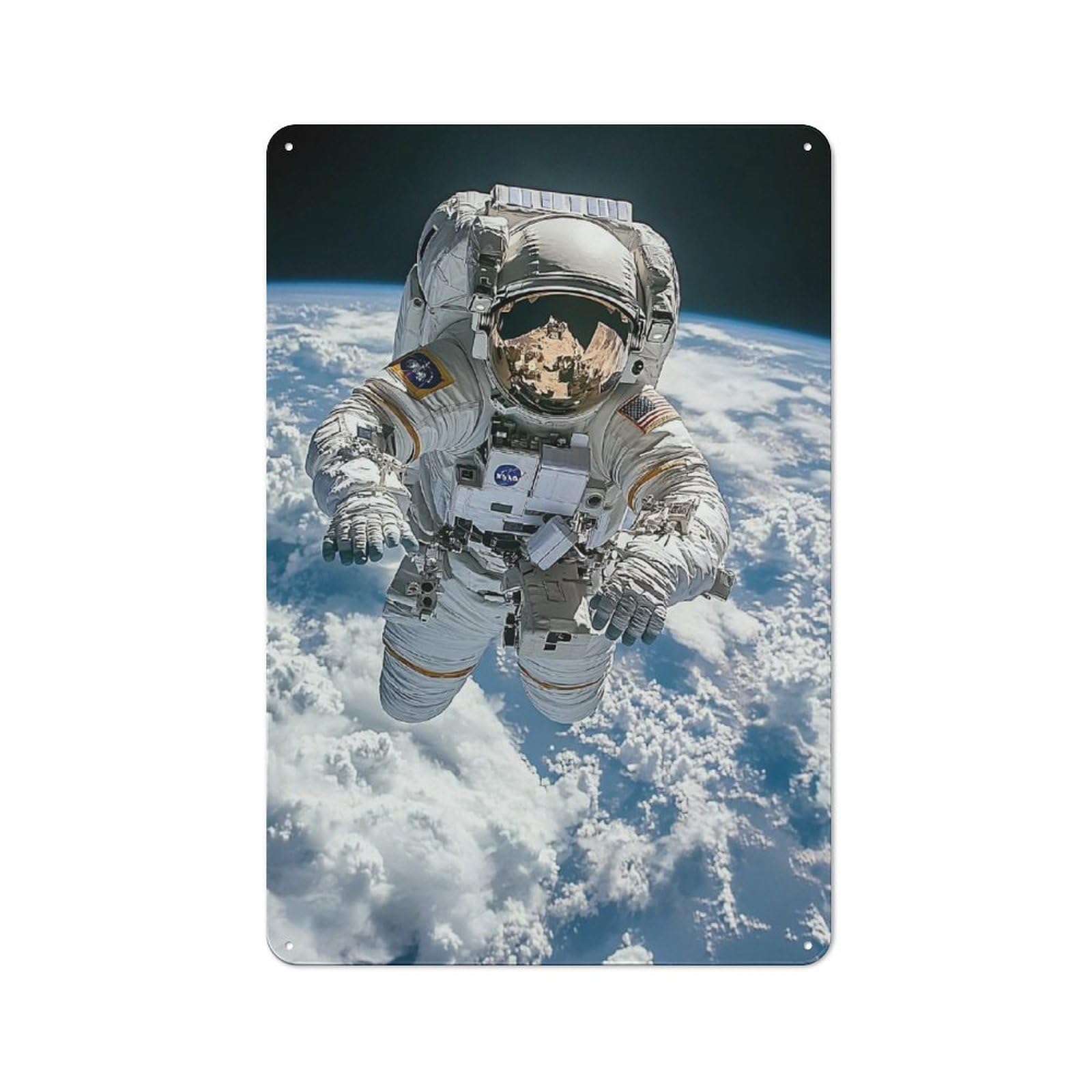 Junmoney Style-3 Vintage Vintage Metal Sign 30X20cm Featuring Astronaut In Space Above Earth, Restaurant Wall Art For Takeaway, Bar, Kitchen Or Counter Area