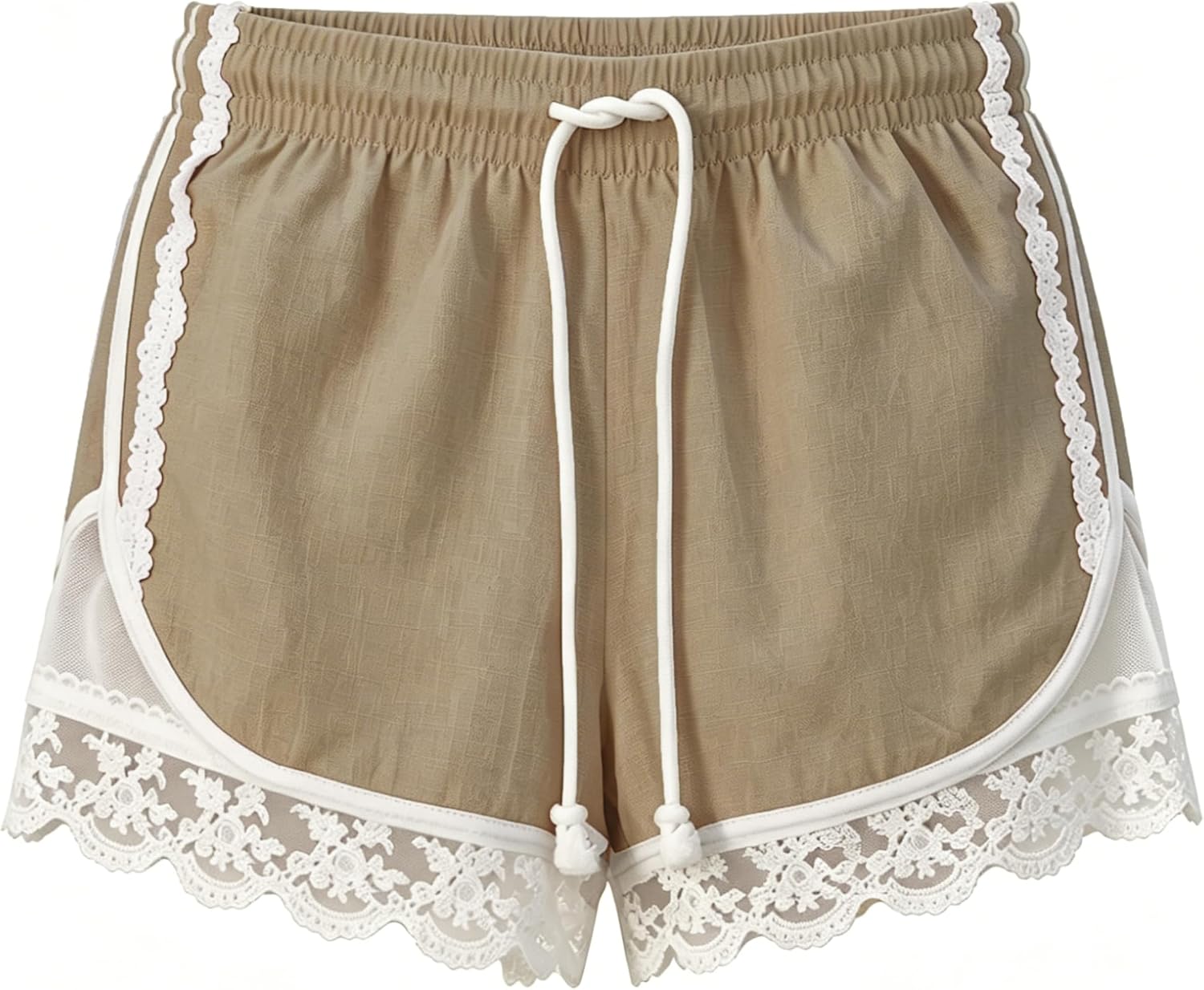 Womens Lace Trim Linen Shorts Drawstring Elasticated Summer Y2K Beach Bottoms Athletic Shorts