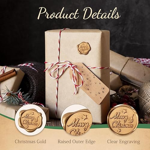 Miniatura 3 de 50 calcomanías de sello de cera dorada, calcomanías de Feliz Navidad para sellado de sobres, calcomanías autoadhesivas de sello de cera de Navidad