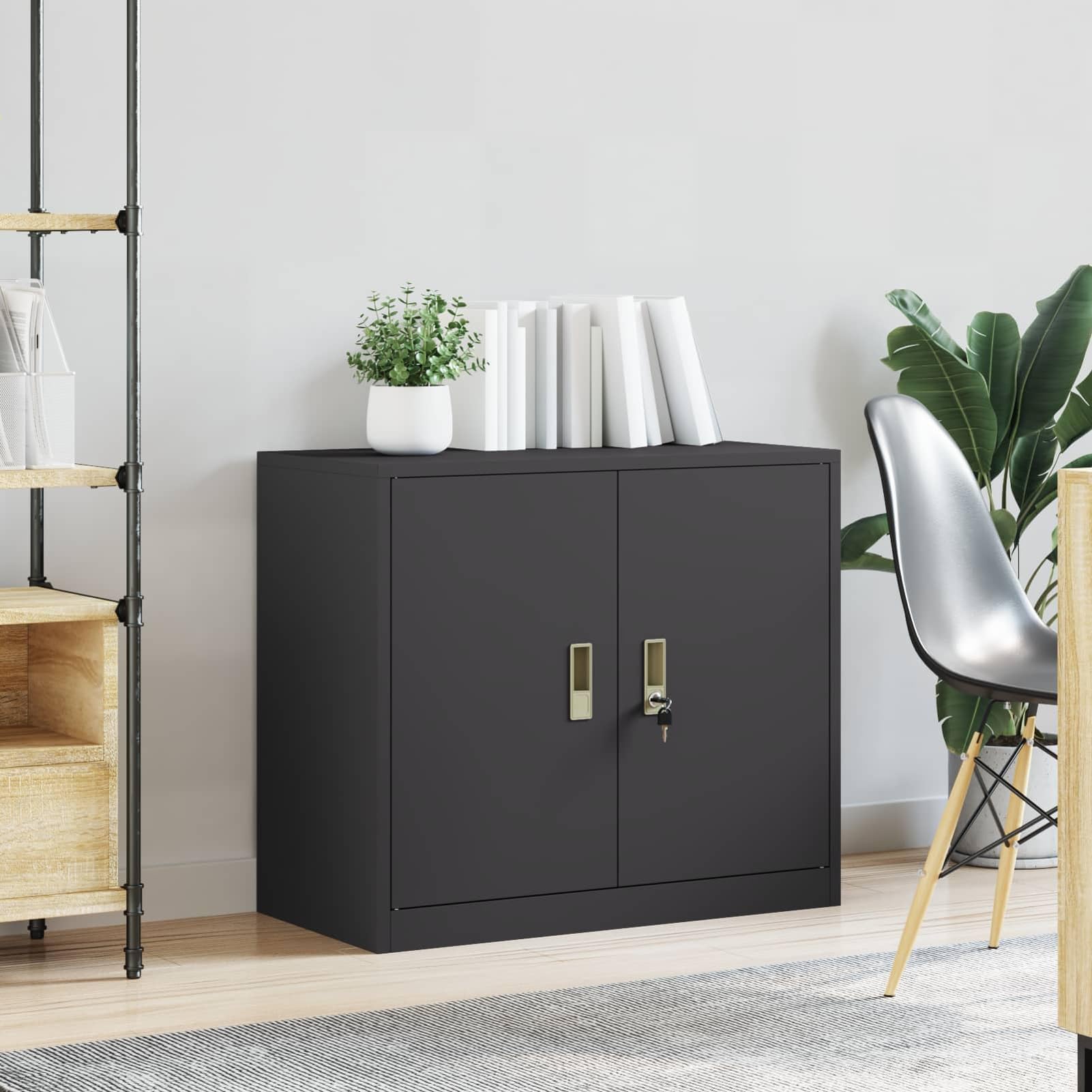 Gecheer Armadio per Ufficio, Ante con Serratura, 80 x 40 x 70 cm, Acciaio Verniciato a Polvere, Mobile per Archiviazione Organizzata for Uffici e Spazi Lavoro