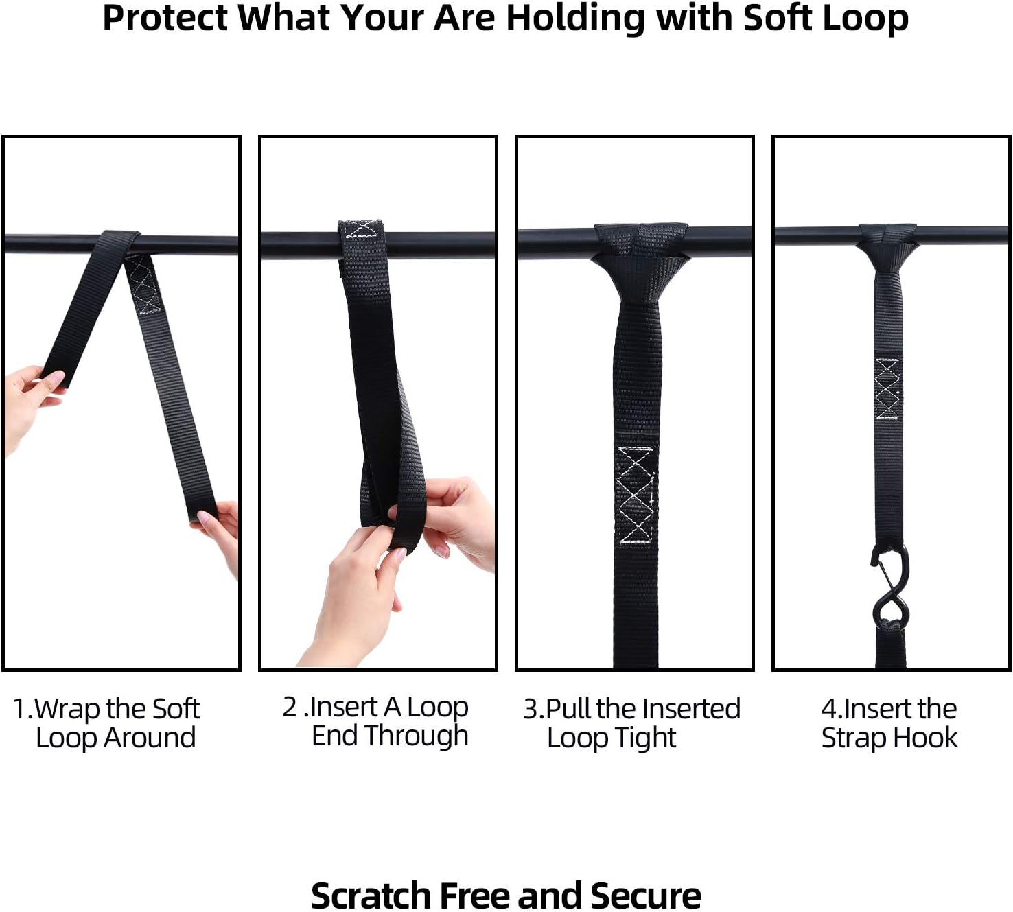 Ratchet Tie Down Straps with Safety Clip 4-Pack 1.5" x 15' and 4 Soft Loops, 1100 lbs Load Cap 3300 lbs Breaking Limit, Ohuhu Ratchet Tie Downs Logistic Cargo Straps for Moving Appliances, Motorcycle