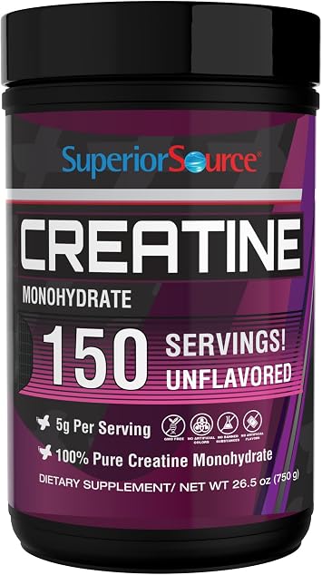 Superior Source Creatine Monohydrate, 750G, 5000mg Per Serv 5g - 150 Servings, 26.5 oz, Muscle Growth, Enhanced Strength, Supports Post-Workout Recovery, Ideal for High-Intensity Training, Non-GMO