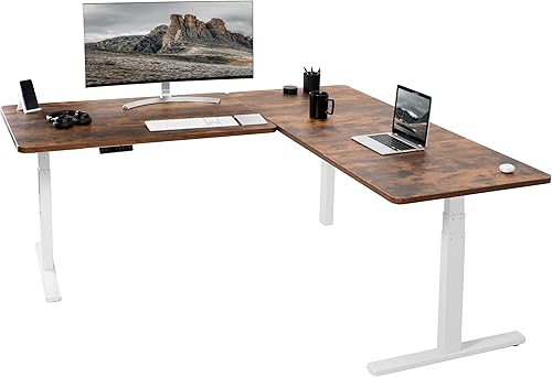 Miniatura 10 de VIVO DESK-KIT-3E7WD - Escritorio eléctrico de altura ajustable de 77 x 71 pulgadas, 2 mesas de nogal oscuro de 30 pulgadas de profundidad, marco