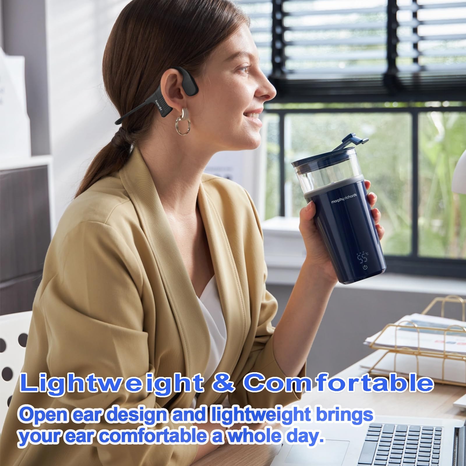 SuperQ4 Casque à conduction osseuse Bluetooth 5.3 – IP68 étanche sans fil avec 32 Go MP3, 12 heures de lecture, confort d'oreille ouverte pour la natation, la course et le sport