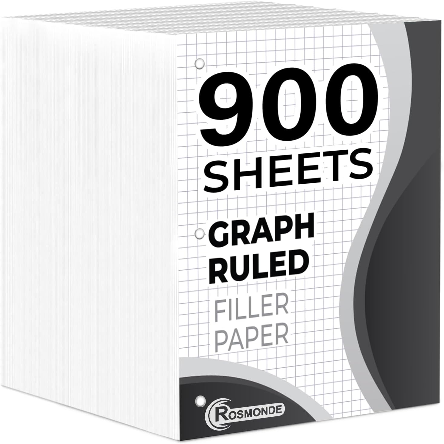 Rosmonde 6 Pack Graph Paper, 900 Sheets, 4x4 Loose Leaf Paper, 8" x 10.5", 3 Hole Punched for Ring Binders, Grid Paper, Thick Graphing Filler Paper, Quad Ruled, Notebook Paper for School & College