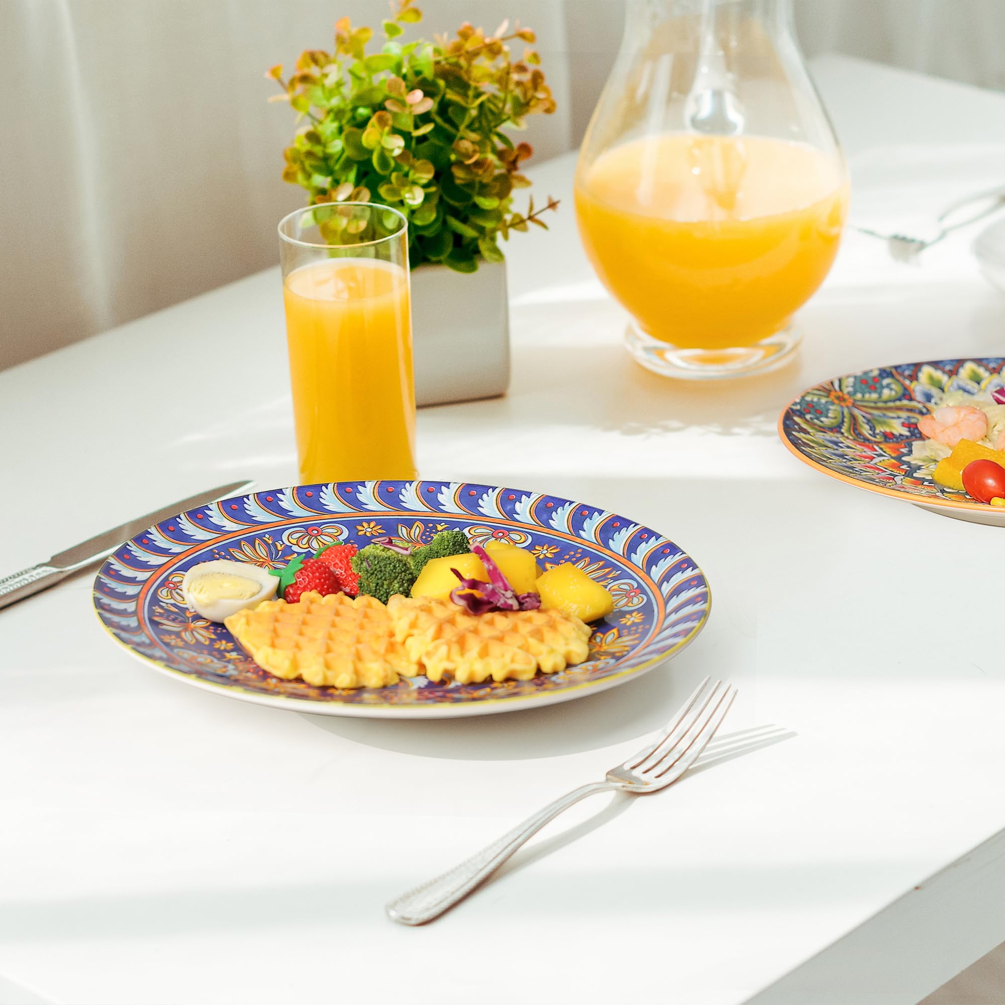 Juego de 6 platos de cocina de porcelana bohemia de 10.5 pulgadas, platos grandes de cerámica para servir platos para cocina y fiesta, aptos para microondas, horno, lavavajillas