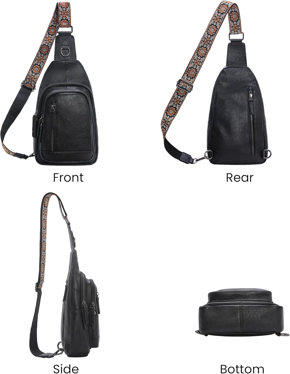 HESHE Leather Sling Bag for Women Crossbody Bags with Multi-Pocket Stylish Fanny Packs for Travel Chest Bag - Image 5