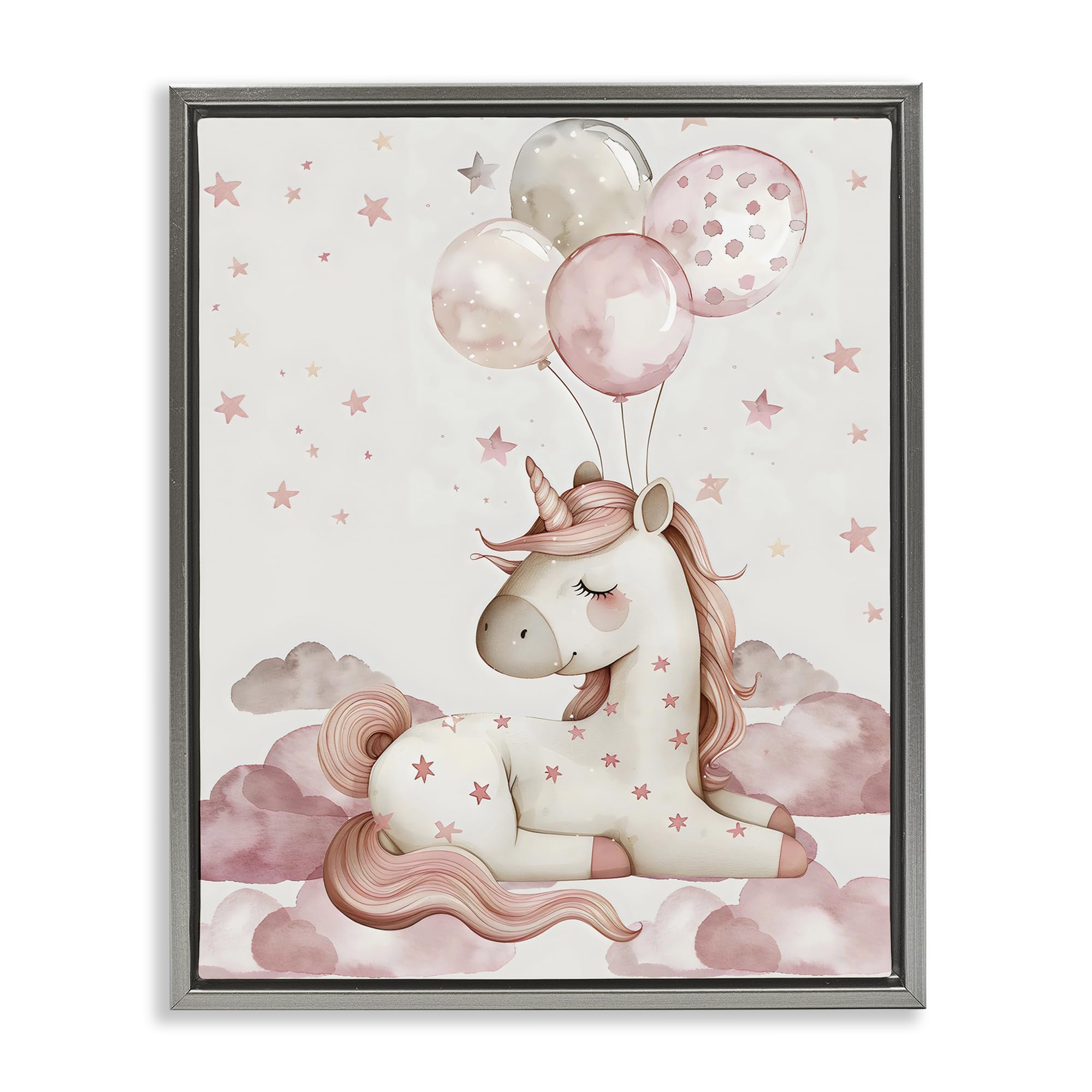 'Pink Unicorn with Balloons'| Floating Frame Canvas Art