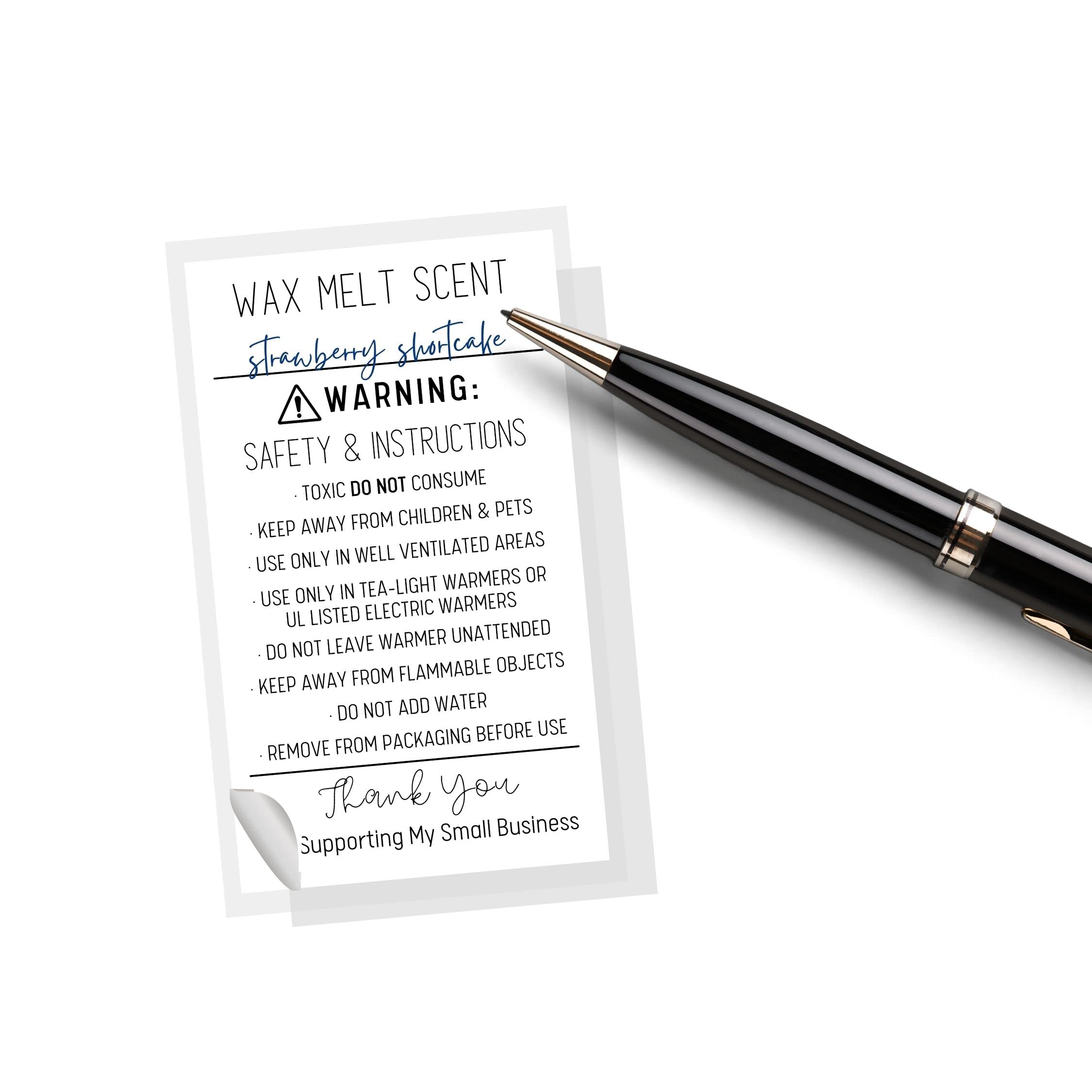 Wax Melt Scent & Safety Sticker | 30 Pack | Sticker Size 2x3.5" inches | Adhere to Wax Melt Package and Write in Scent