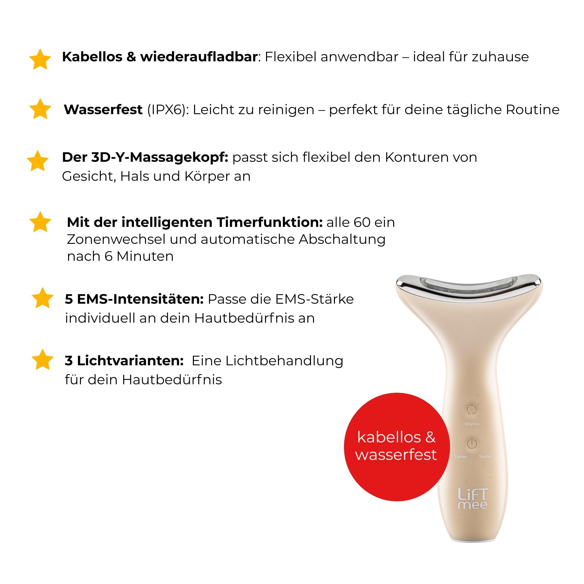 Dermaglow 3in1, Gesichts- und Körpermassagegerät mit 3 Pflegeprogrammen und 5 EMS-Intensitätsstufen, LED Lichtbehandlung Blau, Grün & Rotlicht zur Straffung, Aufhellung & Beruhigung der Haut
