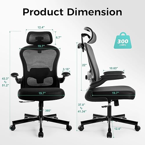 Miniatura 9 de Silla de oficina ergonómica para el hogar, silla de computadora de malla con respaldo medio con soporte lumbar, taburete ejecutivo con reposabrazos