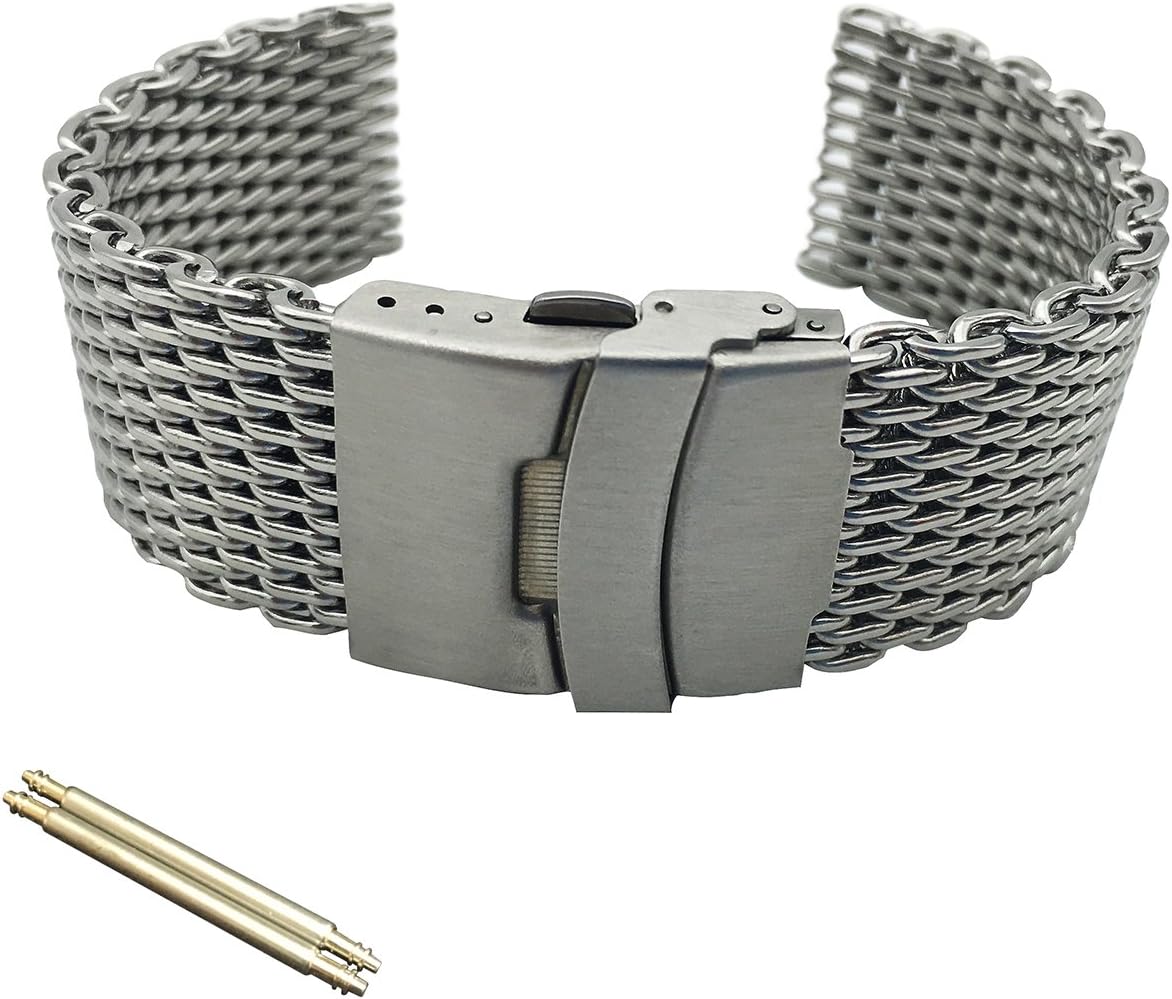 Leesting Shark Mesh 20 22 24mm Silver Diving Thick Milanese Replaceable Watch Band Fit Seiko Citizen Casio IWC(22)