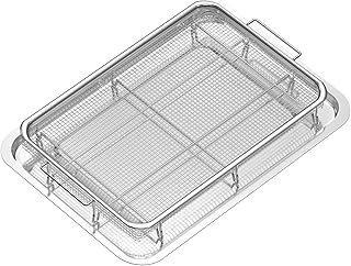 Extra Large Air Fryer Basket and Tray for Oven, 18.8'' x 13.3'' Stainless Steel Crisper Tray and Basket for Convection Oven, Baking Pan Perfect for the Grill, Dishwasher Safe, 1 Set Large Size