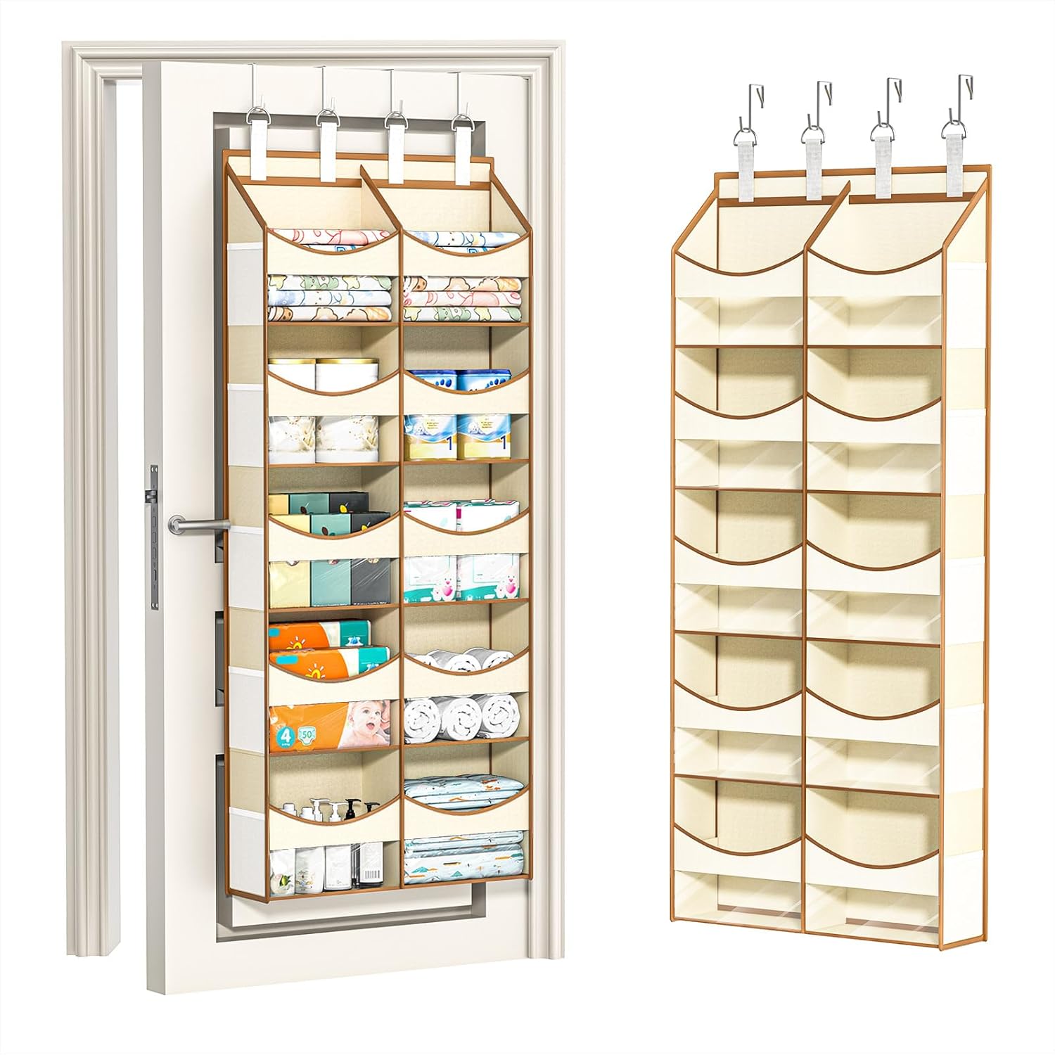 Aokeyee 5 Tiers Over the Door Storage Organizer, Behind Door Storage for Baby Nursery, 80lb Capacity Door Hanging Organizer with 10 Compartments & 10 Mesh Pockets for Closet, Bedroom, Bathroom, Toys