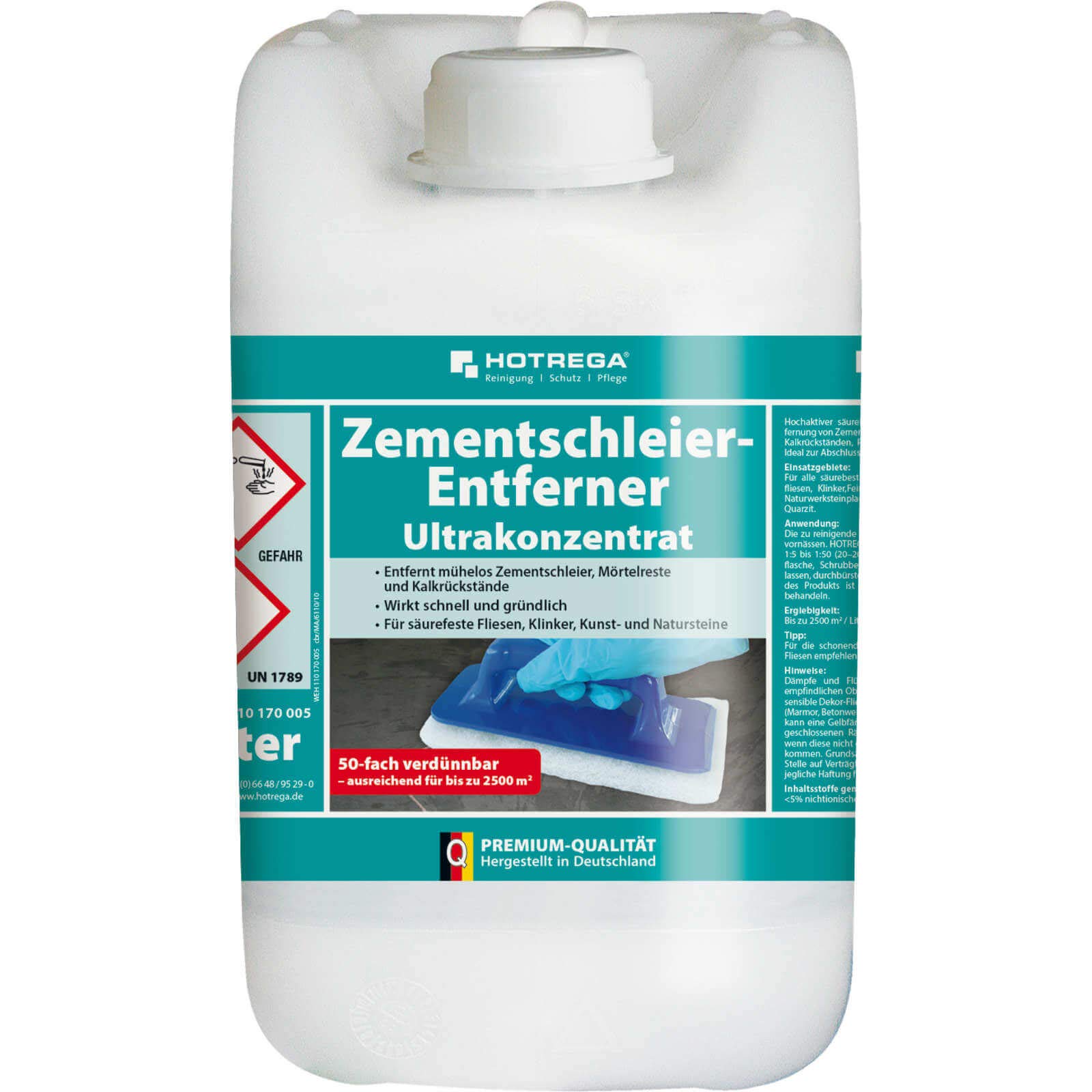 HOTREGA Zementschleier-Entferner Ultrakonzentrat 5 Liter | Grundreiniger zur Abschlussreinigung nach Verfugung | Für säurefeste Fliesen und Stein