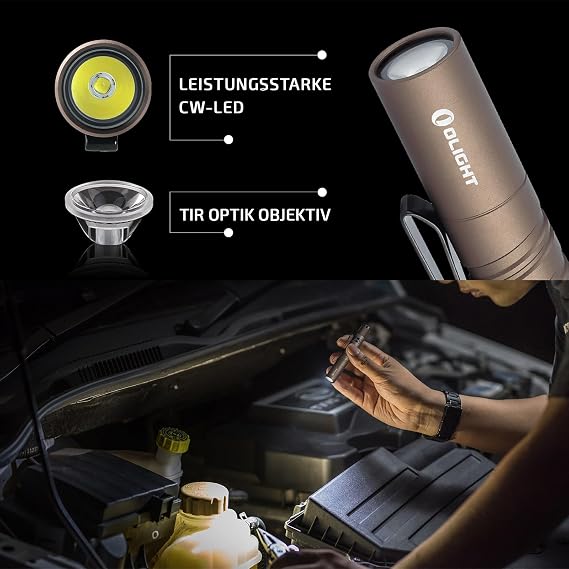 OLIGHT I3T EOS 180 Lumen Mini Taschenlampe mit 2 Helligkeitsstufen batteriebetrieben Handlampe 16h Laufzeit IPX8 Wasserdicht Camping Wandern Aluminium Gehäuse (Desert Tan)
