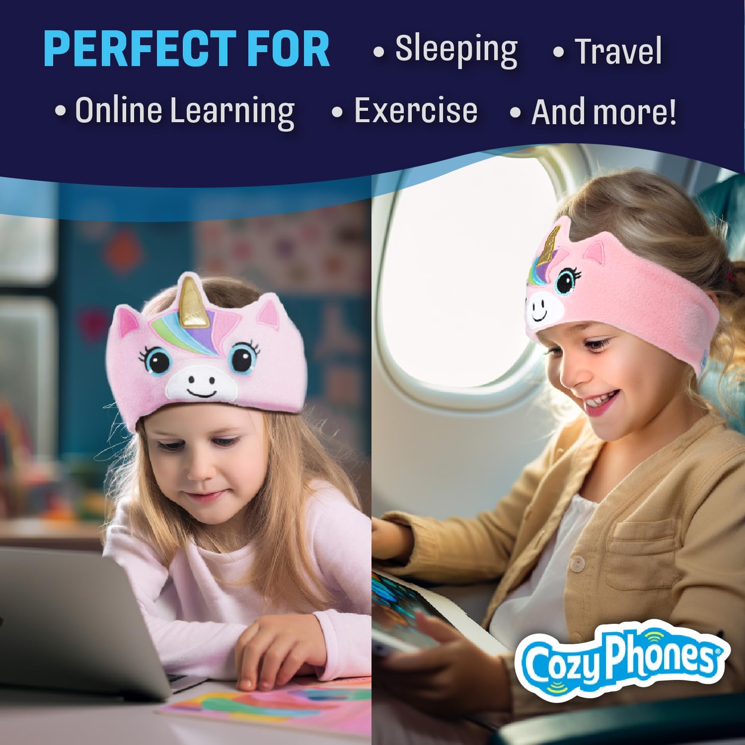 CozyPhones Over The Ear Hoofdband Hoofdtelefoon - Kinderen Hoofdtelefoon Volume Limited met Dunne Speakers & Super Zachte Elastische Hoofdband - Roze Eenhoorn