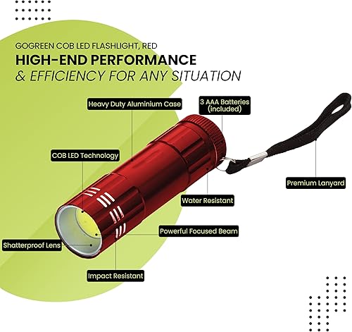 Miniatura 4 de PerfPower Go Green GG-113-COBRD Linterna, 1 EA, color rojo